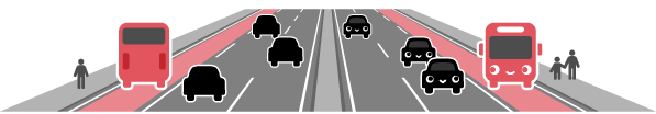 那覇～桑江の道路イメージ。両側の第一車線（歩道側）がゆずり愛バスレーン