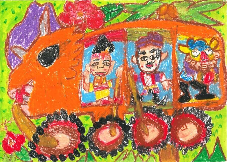 「バチをたたいてすすめ！トリケラトプスバス！」